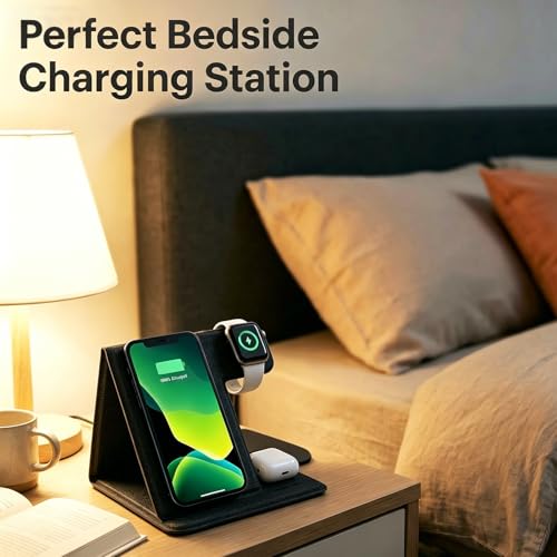 Tongyangat 3 in 1 Foldable Wireless Charging Station, Black - color: Black