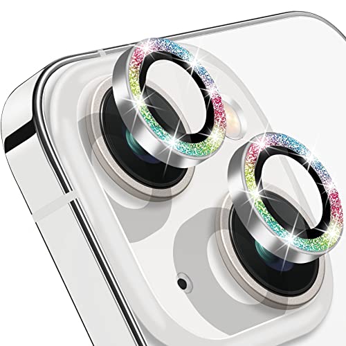 Compatible with iPhone 14 & 14 Plus Camera Lens Protector, Bling Glitter Diamond Lens Cover 9H Tempered Glass Camera Cover Anti Scratch Shockproof Screen Protector Individual Lens Ring - 2PCS - color: Colorful Glitter