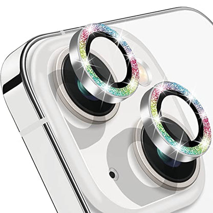 Compatible with iPhone 14 & 14 Plus Camera Lens Protector, Bling Glitter Diamond Lens Cover 9H Tempered Glass Camera Cover Anti Scratch Shockproof Screen Protector Individual Lens Ring - 2PCS - color: Colorful Glitter