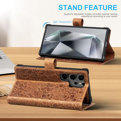 Leather Wallet Case for Samsung Galaxy S25 Ultra, Brown | Magnetic Detachable, 2-in-1 Flip Folio, Card Slots & RFID Blocking, Shockproof Protection - color: Brown, size: S25 Ultra - 6.9''