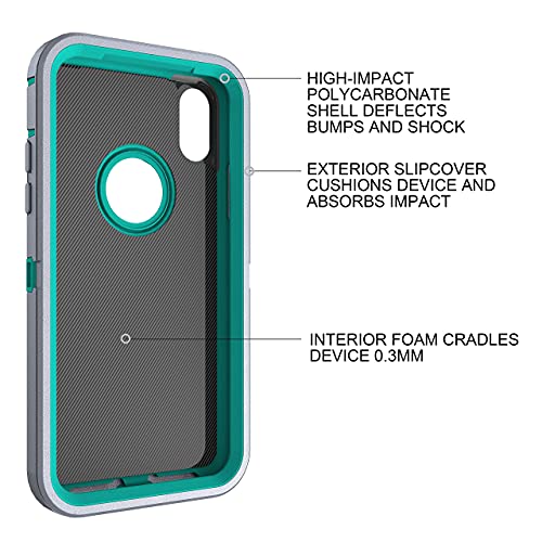 MXX Compatible with iPhone Xr Case, 3-Layer Super Protective Full Heavy Duty Body Tough Rugged Bumper Cover, Shock & Dust Proof, Designed for Apple Xr Phone Case 6.1" - color: Gray/Light Blue