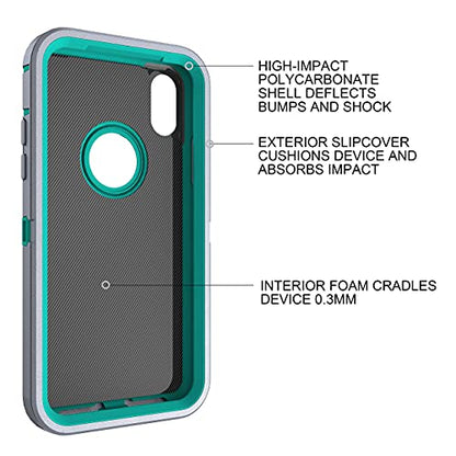 MXX Compatible with iPhone Xr Case, 3-Layer Super Protective Full Heavy Duty Body Tough Rugged Bumper Cover, Shock & Dust Proof, Designed for Apple Xr Phone Case 6.1" - color: Gray/Light Blue
