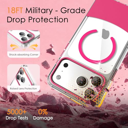 Magnetic Case for iPhone 17, Crystal Clear, [Compatible with Magsafe][Military Grade Drop Protection] Anti-Yellowing Slim Shockproof Transparent Protective Phone Cover, Rose Red - color: Rose Red, size: iPhone 17