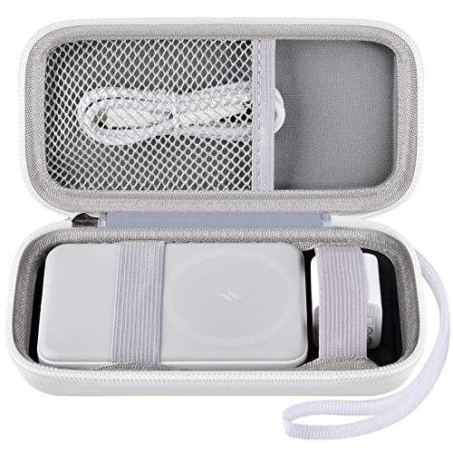 Case for Anker Magnetic Battery 10,000mAh Foldable Wireless Portable Charger, 633/622/621/321 5,000mAh Power Bank (MagGo) Holder, Storage for Baseus Power Delivery -Case Only (White, Medium) | 5000mAh/10000mAh Magnetic Battery Wireless Power Delivery, Har