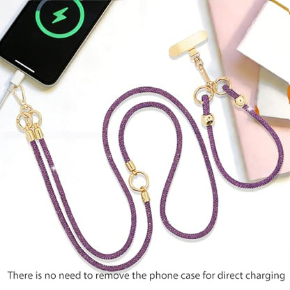 Crystal Phone Lanyard Crossbody and Wrist Strap Lanyard Rhinestone Anti-Theft Phone Strap Phone Neck Strap for Women - color: Purple Rhinestone