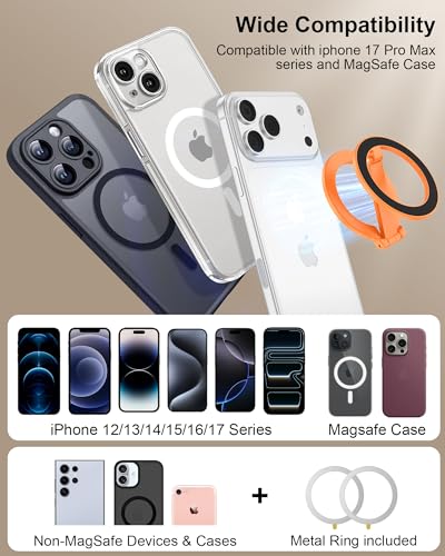 MagSafe Phone Grip Two-Sided Magnetic Ring Holder Foldable iPhone Kickstand - color: Orange