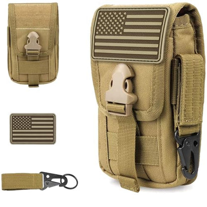 WYNEX Tactical Phone Pouch Molle, Phone Blet Holder Fit 4.0-6.7" Screen | Cellphone Holster with 2 compartmen & Card Organizer, Include Tactical Gear Clip, 1000D Nylon - color: Khaki