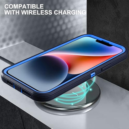 YKHJKLEC Military Grade 3 in 1 Heavy Duty Case for iPhone 13/14 - Shockproof, Drop Proof, Dust Proof With 2Pcs Tempered Glass Screen Protector (Navy Blue) - color: Navy Blue