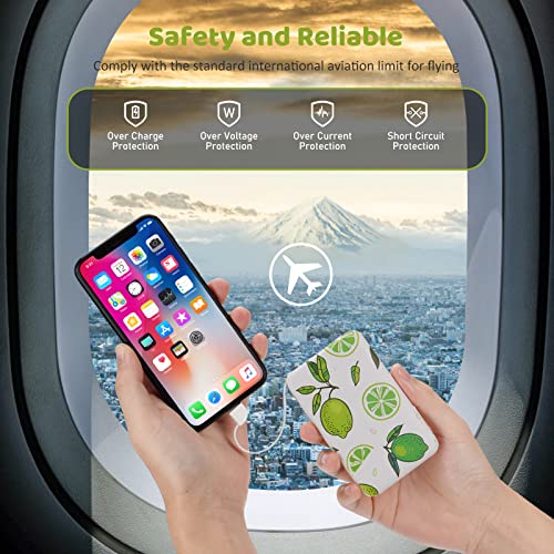 Sethruki Portable Charger 5000mAh Cute Ultra Slim USB C Power Bank for Girls Mini Fast Charging Small Battery Pack with Built in Cables for iPhone iPad Samsung Pixel Android Phones,Lemon - color: green