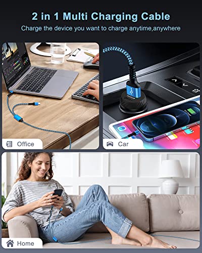 Multi USB Charger Cable, 2 in 1 USB C and Lightning Charging Cable Cord 4FT - color: Blue