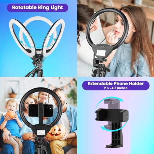 SENSYNE 10‘’ Ring Light with Stand, 50" Phone Tripod with Wireless Remote - size: 12-inch RGB Ring Light