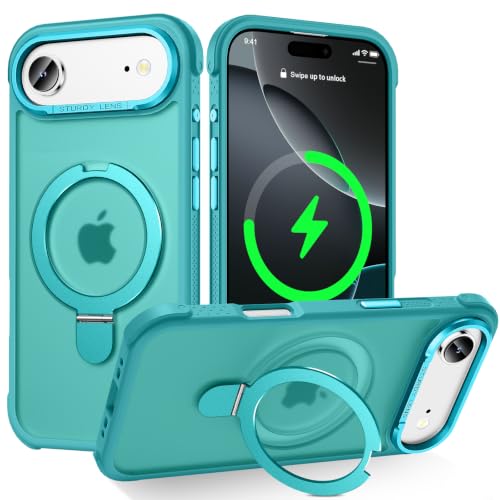 Designed for iPhone Air Case with Magnetic Stand, Darkcyan | Certified Drop Protection, Great Grip Feeling, Matte Translucent Back Slim Shockproof Phone Cover - color: Darkcyan, size: Iphone Air