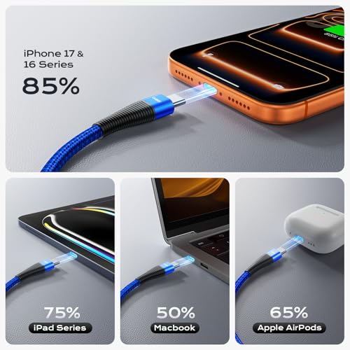 USB A to USB C Cable 6FT USB to USB C Cable for iPhone 17, Sam-sung, 3Pack - color: Blue, size: 6FT 3-Pack, style: 30W USB A to USB C
