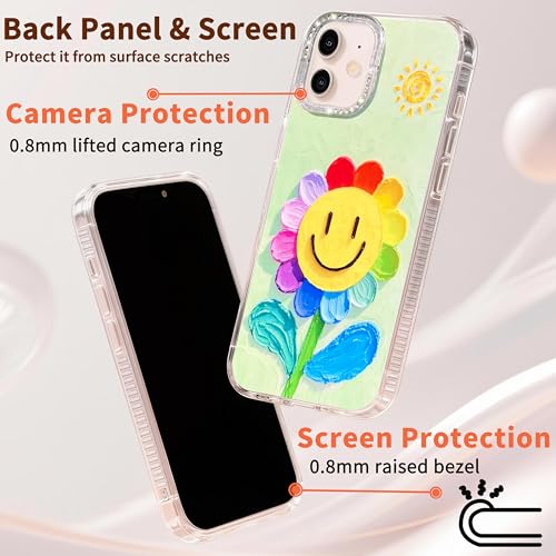 Compatible with iPhone 11 Case,with [Soft Slim][Camera Protection] Cute Rainbow Flower Aesthetic Phone Cover Anti-Yellowing Shockproof Protective Cover for Women Girl-Green - color: Green, size: iPhone 11