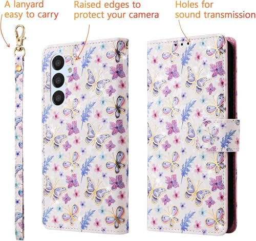 UEEBAI Wallet Case for Samsung Galaxy A26 5G, PU Leather Phone Cover Kickstand RFID Blocking Flip Case Card Slots Wrist Strap Relief Engraved Pattern Magnetic Closure Folio Cover - Butterfly - color: Butterfly, size: Samsung Galaxy A26 5G