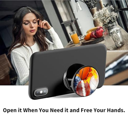 2 Pack Cell Phone Grip with Expanding Kickstand, Basketball Baseball Rugby - color: Basketball Baseball Rugby