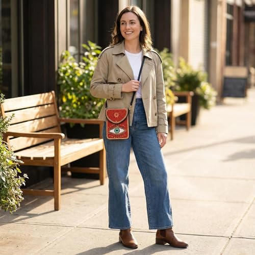 Small Crossbody Bags for Women, Cell Phone Shoulder Bag Boho Wallet Purse - color: Red Eye