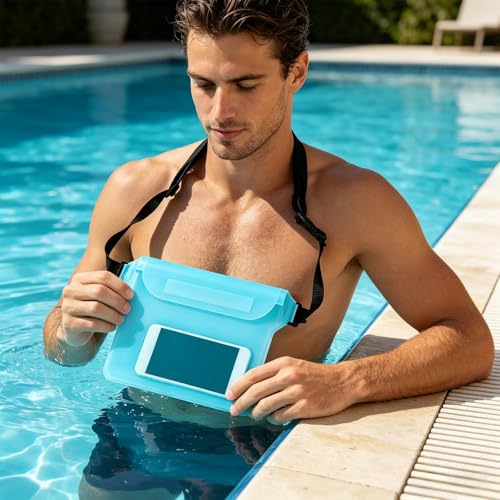 Waterproof Phone Bag, 3 Layer Sealed Submersible Pouch Touchscreen Swimming Case Adjustable Crossbody Waist Pack - color: Blue
