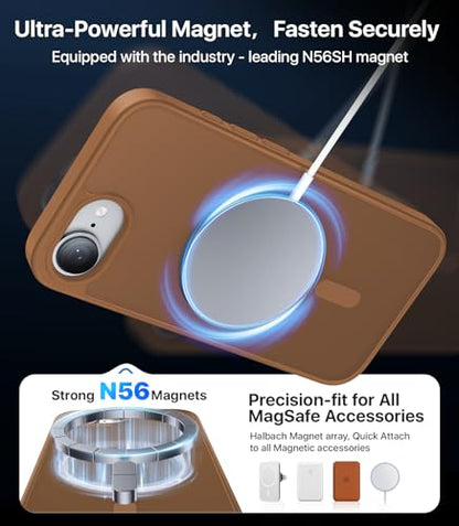 Eastinbox Magnetic iPhone 17e & 16e Case, Matte Protective Case, Brown | Shockproof, Compatible with MagSafe, Military-Grade Protection, Anti-Yellowing, Phone Case for iPhone 17 e/16 e 6.1" - color: Brown