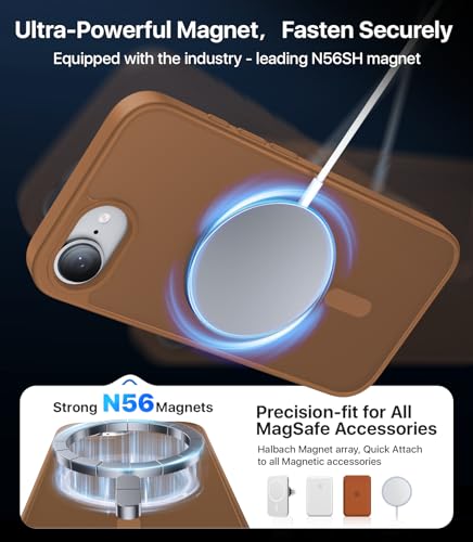 Eastinbox Magnetic iPhone 17e & 16e Case, Matte Protective Case, Brown | Shockproof, Compatible with MagSafe, Military-Grade Protection, Anti-Yellowing, Phone Case for iPhone 17 e/16 e 6.1" - color: Brown