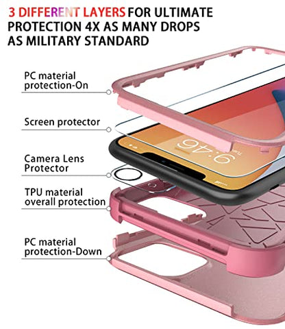 Diverbox for iPhone 11 Case [Shockproof] [Dropproof] [Tempered Glass Screen Protector],Heavy Duty Protection Phone Case Cover for Apple iPhone 11 (Pink-3in1) - color: Pink-3in1