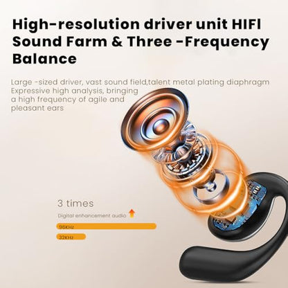 Piluyaa Open Ear Earbuds Ultra Comfort Wireless Bluetooth 5.4 Headphones Over The Ear Earbuds with Intelligent Touch Screen EarHooks IPX7 Waterproof Bone Conduction Earphones for Fitness Sports-Black - color: BLACK