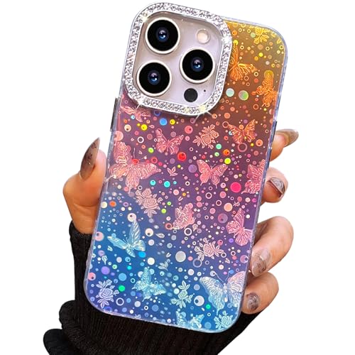 I-MGAE-IN-AR Compact Case for iPhone 12 Pro Max Butterfly Design,3D Diamond Camera Lens Protection Frame,Cute Soft Slim TPU Shockproof Protective Phone Cases Cover for Women Girls Gradient Iridescent - color: Gradient Iridescent, size: iPhone 12 Pro Max
