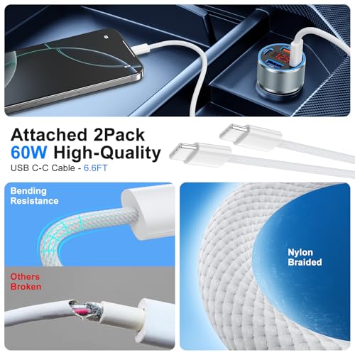 iPhone USB C Car Charger, Avatcen 65W 4-Port Voltmeter Car Charger Adapter - color: Gray
