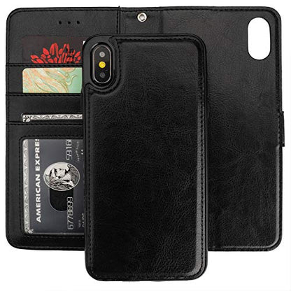 Bocasal Detachable Wallet Case Card Holder for iPhone Xs Max, Black - color: Black