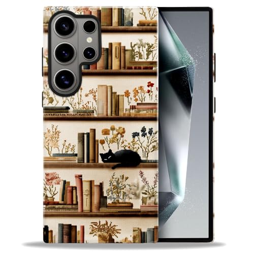 Compatible with Samsung Galaxy S26 Ultra Case,Glossy Case All-Round Protection Shockproof Anti-Scratches TPU Cover,Cases for Man Woman-Bookshelf Books Plants Cat - color: Bookshelf Books Plants Cat, size: Galaxy S26 Ultra