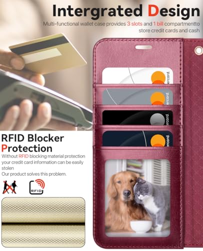 OCASE for Samsung Galaxy S25 Ultra Detachable Wallet Case, Burgundy | 2-in-1, Card Holder, RFID Blocking, Stand, Wrist Strap, Shockproof, Wireless Charging, Magnetic, PU Leather Flip Phone Cover - color: Burgundy, size: Samsung Galaxy S25 Ultra