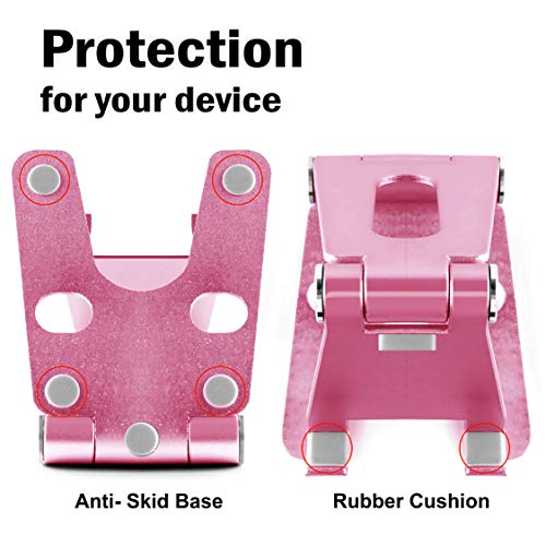 Fully Foldable Multi-Angle Aluminum Phone & Tablet Stand - Adjustable Dock Holder for Desk, Bed, Office, School, Kitchen, Travel - Portable Charger Station Organizer (Rose Gold, Foldable)