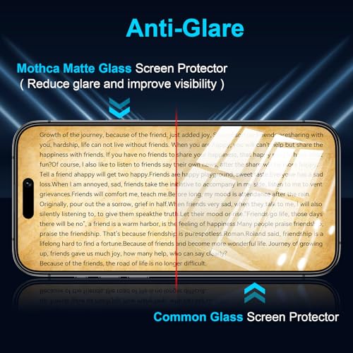 Mothca 2 Pack Matte Glass Screen Protector for iPhone 16 / iPhone 15 (6.1 inch) [Auto Fit Box Dust-Free] Full Coverage Anti-Glare & Anti-Fingerprint Tempered Glass, Bubble Free, Smooth as Silk - size: iPhone 16/15-6.1 Inch