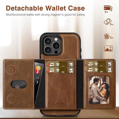 LOHASIC Compatible with Magsafe iPhone 15 Pro Max Wallet Case, Brown | Luxury Leather, RFID Blocking, Detachable Credit Card Holder Slot, Strong Magnetic, Kickstand, Flip Phone Case - color: Brown, size: for iPhone 15 Pro Max