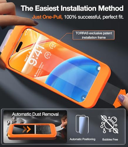 TORRAS Top-Notch Military-Grade Shatterproof for iPhone 15 Screen Protector [Most durable 9H+ Glass,Unbreakable from 12-foot Drop] for iPhone 14Pro&iPhone 15, Diamond Shield 2 Packs - size: iPhone 15（6.1 inch）
