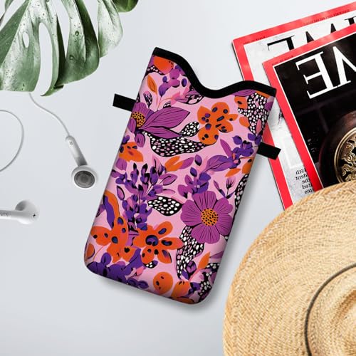 Neoprene Cell Phone Sleeve Pouch Case Bag with Crossbody Strap Neck Lanyard for Women 7.1 X 3.9 in Pink Flower - color: Pink Flower