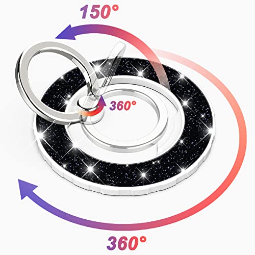 Magnetic Phone Ring Holder for magsafe, Glitter Magnetic Grip Compatible with iPhone 17 16 15 14 13 12 Pro max,Pro,Plus,Mini, Pixel 10 Series Mag Safe Accessories,Adjustable Kickstand,Black - color: Glitter Black