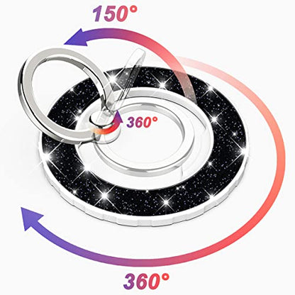 Magnetic Phone Ring Holder for magsafe, Glitter Magnetic Grip Compatible with iPhone 17 16 15 14 13 12 Pro max,Pro,Plus,Mini, Pixel 10 Series Mag Safe Accessories,Adjustable Kickstand,Black - color: Glitter Black