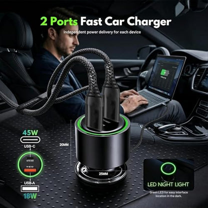 63W Car Charger USB C Super Fast Charging for iPhone Air/17/17 Pro/17 Pro Max/17e/16/16Pro/16e/15/15Pro/iPad Pro 13/12.9/11/Air/Mini Dual Port 12V Cigarette Lighter Adapter Plug+Carplay Cable 3ft 4ft