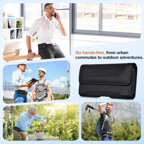 Phone Holster with Belt Clip Strong Magnetic Closure Nylon Leather - color: Black, size: M
