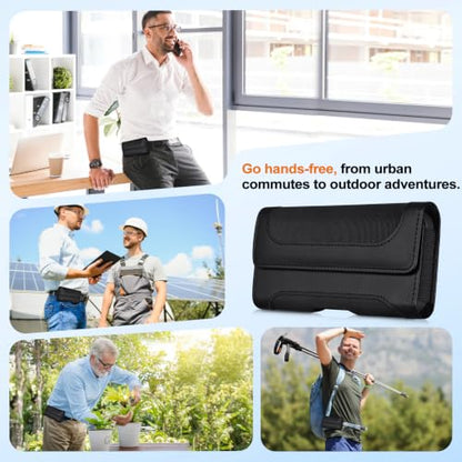Phone Holster with Belt Clip Strong Magnetic Closure Nylon Leather - color: Black, size: M
