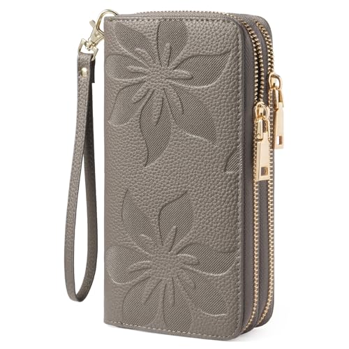 GOIACII Women's Wallet RFID Blocking Leather Wristlet - color: A10 Gray