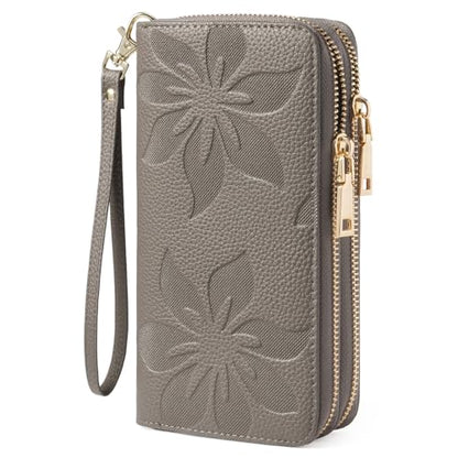 GOIACII Women's Wallet RFID Blocking Leather Wristlet - color: A10 Gray