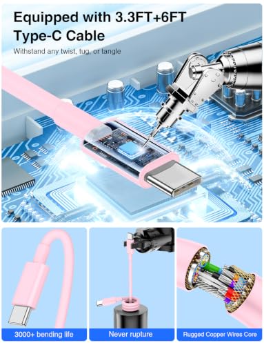 75W USB C Car Charger, 3-Port Super Fast Charging Cigarette Lighte - color: Pink
