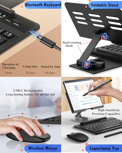 for Samsung Galaxy Z Fold 8 Ultra 7 6 5 All Fold Series Bluetooth Keyboard and Mouse Set, Portable Travel Keyboard Adjustable Foldable Aluminum Alloy Stand Holder with Pen for 4.7"-8.5" Mini Tablets - color: Extendable Base
