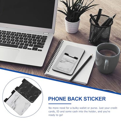 Housoutil 2pcs Double-layer Stretch Fabric Adhesive Phone Card Holder Wallets for Smartphones, Lightweight Secure Cards Pocket with White and Black Marble Patterns, Cell Phone Wallets
