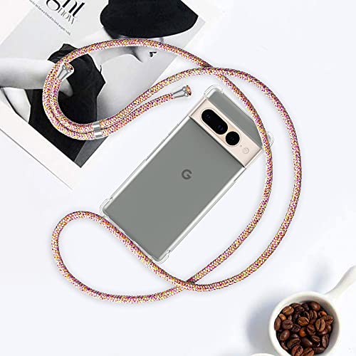 for Google Pixel 7 Pro Phone Case Clear Adjustable Shoulder Neck Lanyard Crossbody Cover Women Girls Soft TPU Slim Shockproof Protective Hanging Strap Mobile Case for Pixel 7 Pro - Rainbow - size: Google Pixel 7 Pro