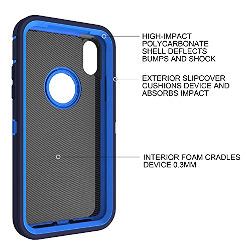 MXX Compatible with iPhone Xr Case, 3-Layer Super Protective Full Heavy Duty Body Tough Rugged Bumper Cover, Shock & Dust Proof, Designed for Apple Xr Phone Case 6.1" Blue - color: Blue