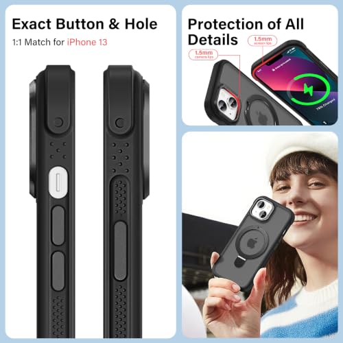 Designed for iPhone 13/14 Case with Magnetic Stand, Black | Certified Drop Protection, Great Grip Feeling, Matte Translucent Back Slim Shockproof Phone Cover - color: Black, size: Iphone 13 / 14