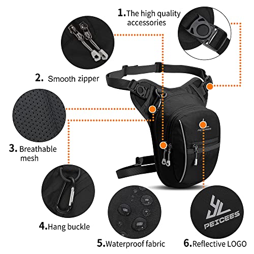 Peicees Motorcycle Leg Bag for Men Womens Thigh Bag, Expandable - color: Black
